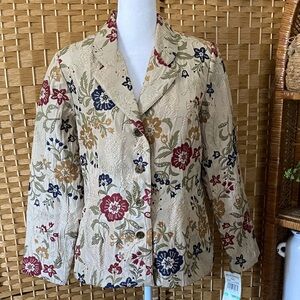 Alfred Dunner damask Beige Floral Women's Blazer  8 petite 8p tan blue burgundy